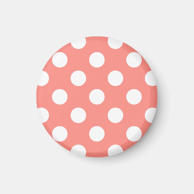 Weißpolka-Punkte auf Pfirsich Magnet (Vorne)