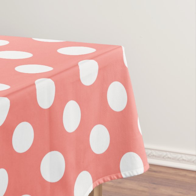 Weißpolka-Punkte auf Pfirsich Tischdecke (Beispiel)