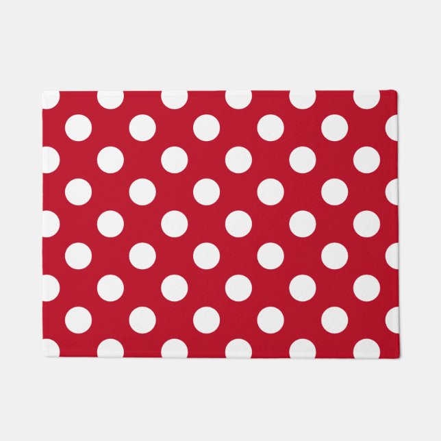 Weißpolka Punkte auf rot Fußmatte (Vorderseite)