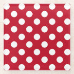 Weißpolka Punkte auf rot Glasuntersetzer<br><div class="desc">Weißpolka Punkte auf rot</div>