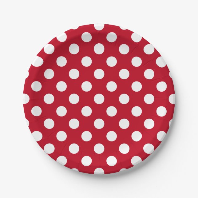 Weißpolka Punkte auf rot Pappteller (Vorderseite)