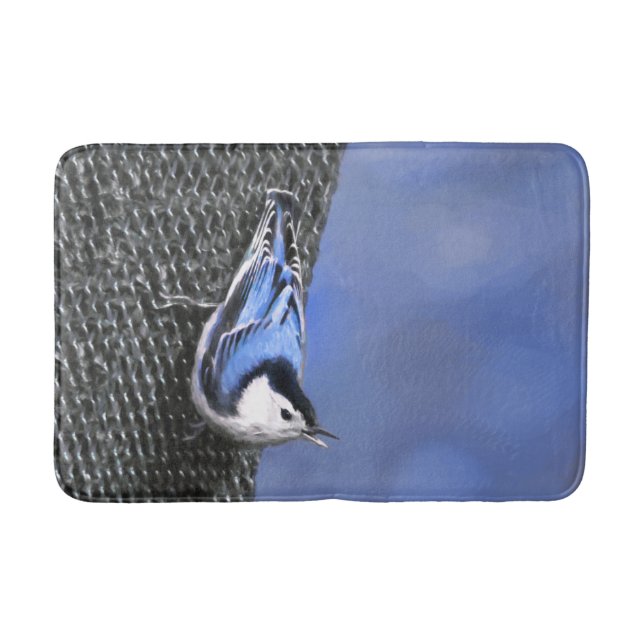 Weißreißer Nuthatch Malerei Original Vogelkunst Badematte (Vorderseite)