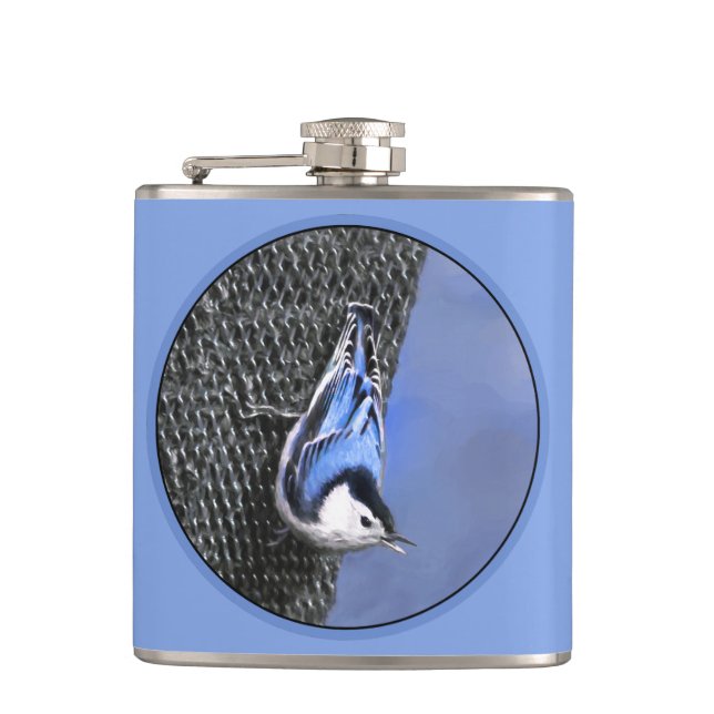 Weißreißer Nuthatch Malerei Original Vogelkunst Flachmann (Vorderseite)