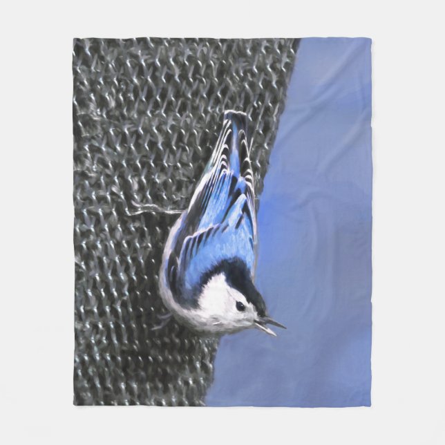 Weißreißer Nuthatch Malerei Original Vogelkunst Fleecedecke (Vorderseite)