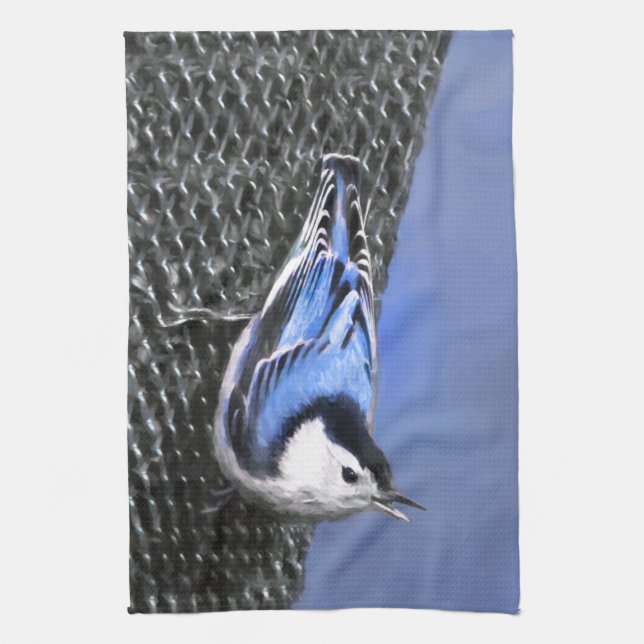 Weißreißer Nuthatch Malerei Original Vogelkunst Geschirrtuch (Vertikal)