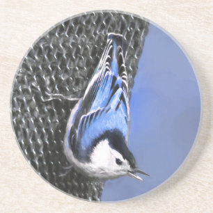 Weißreißer Nuthatch Malerei Original Vogelkunst Getränkeuntersetzer