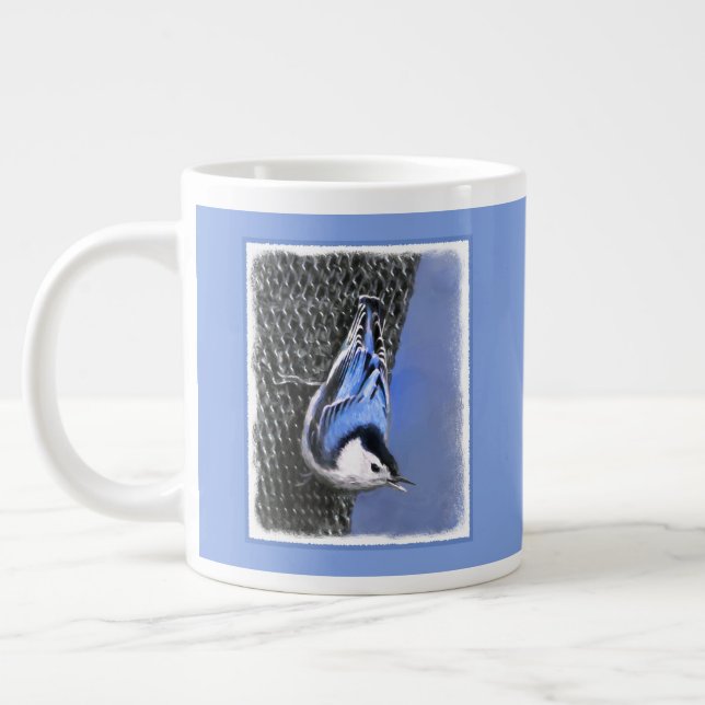 Weißreißer Nuthatch Malerei Original Vogelkunst Jumbo-Tasse (Links)