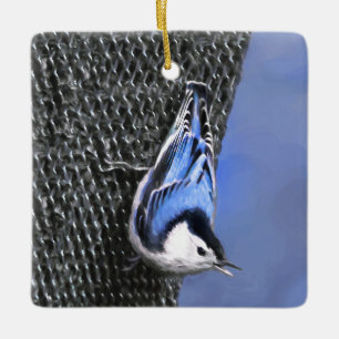 Weißreißer Nuthatch Malerei Original Vogelkunst Keramikornament