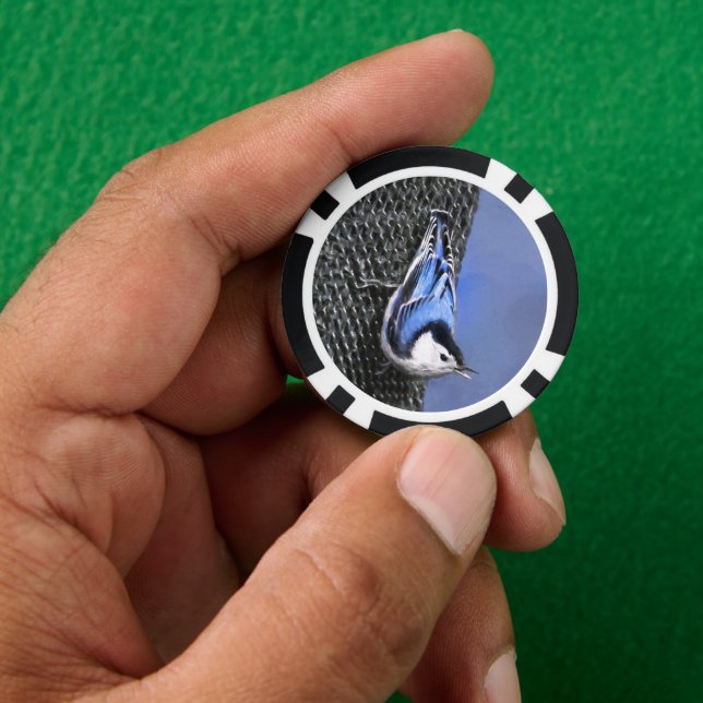 Weißreißer Nuthatch Malerei Original Vogelkunst Pokerchips (Hand)