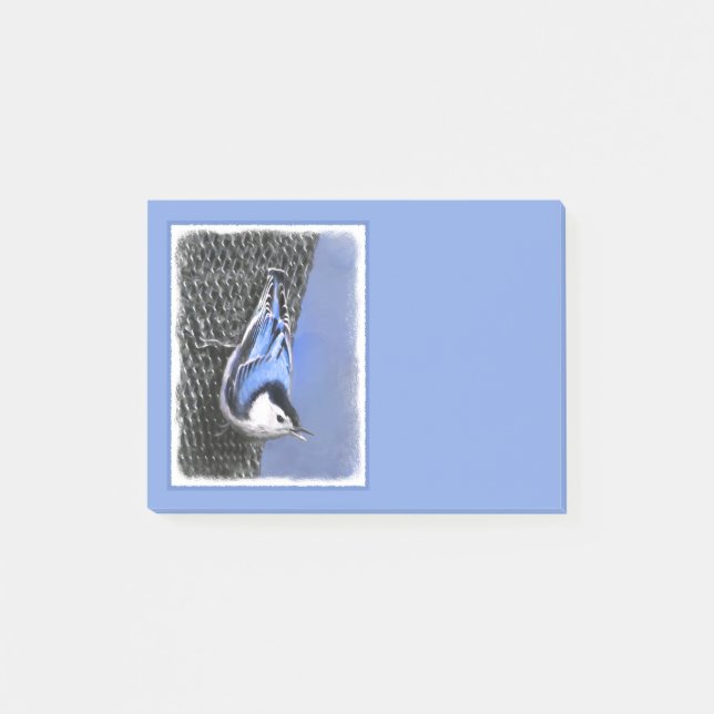 Weißreißer Nuthatch Malerei Original Vogelkunst Post-it Klebezettel (Vorderseite)