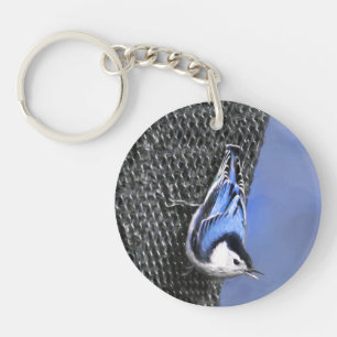 Weißreißer Nuthatch Malerei Original Vogelkunst Schlüsselanhänger
