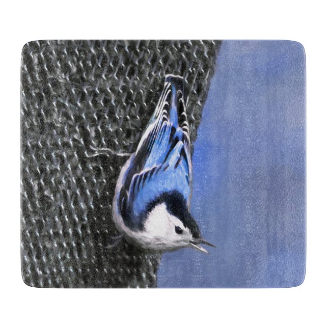 Weißreißer Nuthatch Malerei Original Vogelkunst Schneidebrett (Vorderseite)
