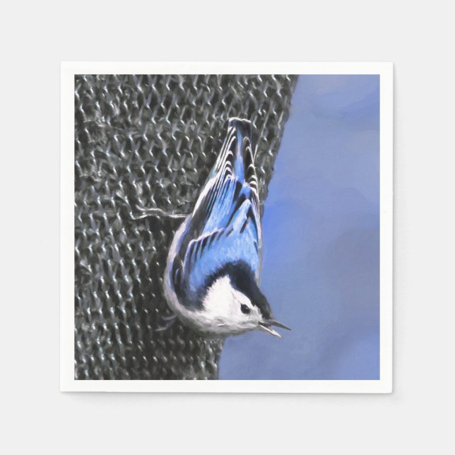 Weißreißer Nuthatch Malerei Original Vogelkunst Serviette (Vorderseite)