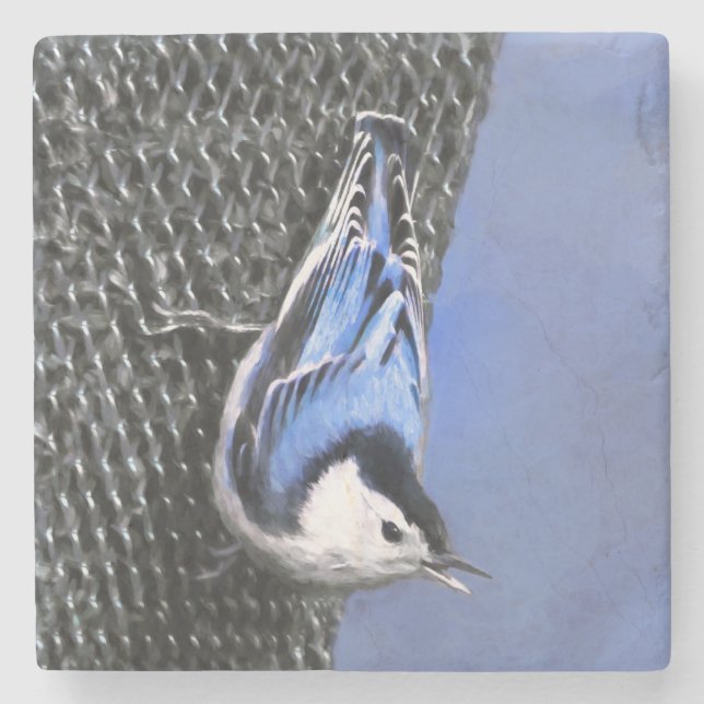 Weißreißer Nuthatch Malerei Original Vogelkunst Steinuntersetzer (Vorderseite)