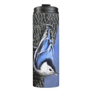 Weißreißer Nuthatch Malerei Original Vogelkunst Thermosbecher