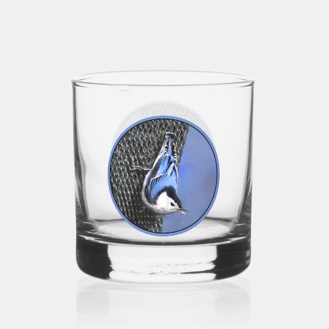 Weißreißer Nuthatch Malerei Original Vogelkunst Whiskyglas (Vorderseite)