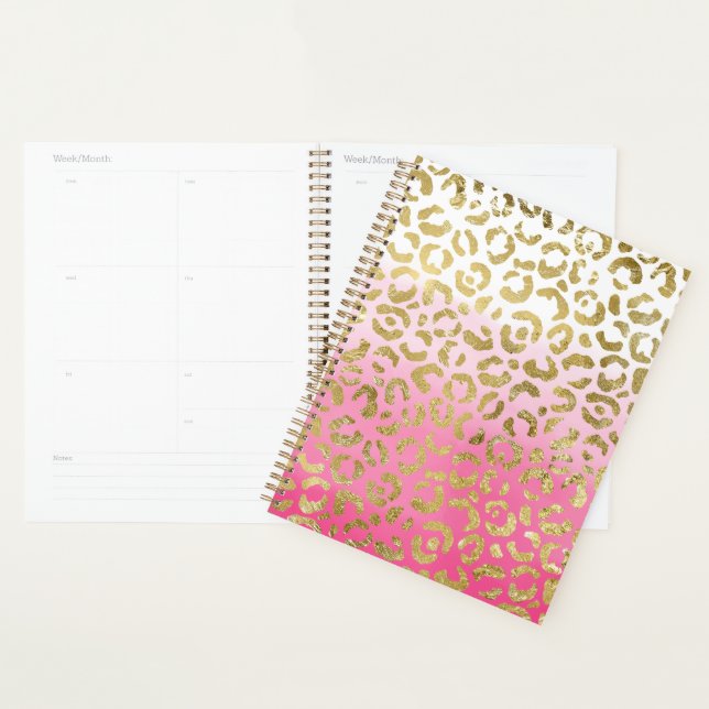 Weißrosa Aquarellfarben Gold Glave Leopard Print Planer (Anzeige)