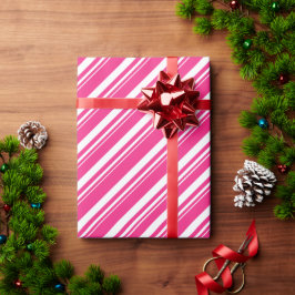 Weißrosa Candy Cane Stripe Geschenkpapier