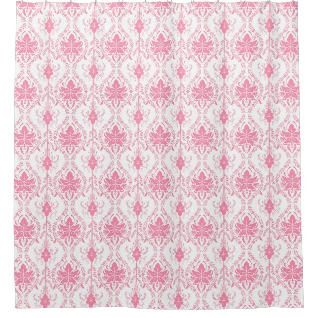 Weißrosa Damastmuster Duschvorhang (Vorderseite)