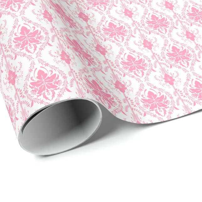 Weißrosa Damastmuster Geschenkpapier (Rolleneckpunkt)