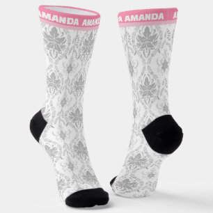 Weißrosa Damastmuster Socken