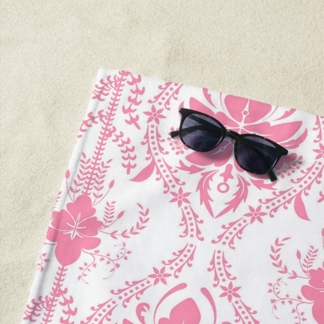 Weißrosa Damastmuster Strandtuch (Beispiel)