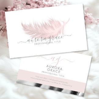 Weißrosa Feather Silver Visitenkarte