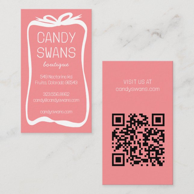 Weißrosa Flachbandbögen Süß angepasster QR-Code Gi Visitenkarte (Vorne/Hinten)