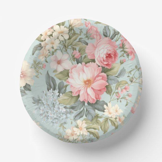 Weißrosa Floral Paper Bowl Pappteller (Vorderseite)