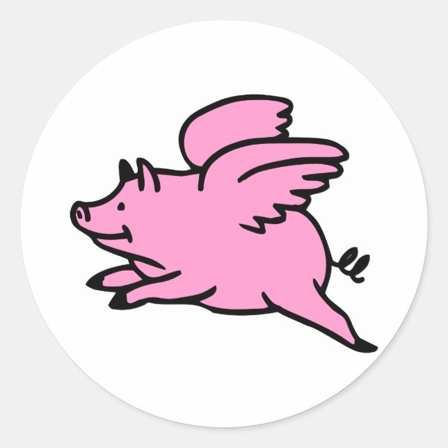 Weißrosa Flying Pig Runder Aufkleber (Vorderseite)