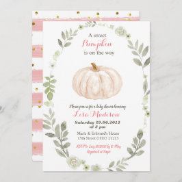 Weißrosa Goldpuffer-Babydusche Einladung