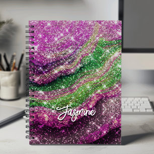 Weißrosa-grüner Glitzer-Monogramm Editor Notizbuch