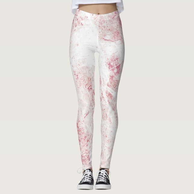 Weißrosa Grunge Marmor Textur Leggings (Vorderseite)