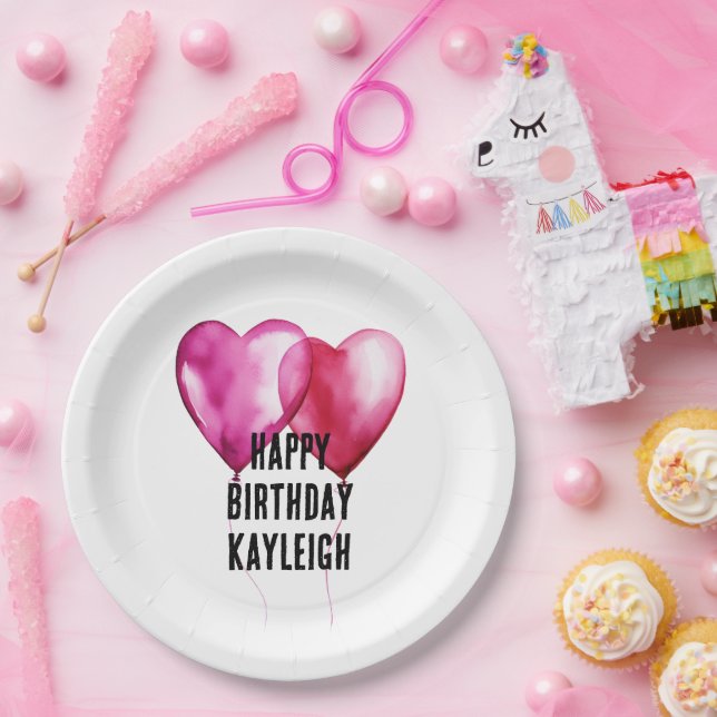 Weißrosa Herzballoons Geburtstag Pappteller (Party)