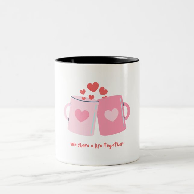 Weißrosa Illustration Valentine Tasse Design (Mittel)
