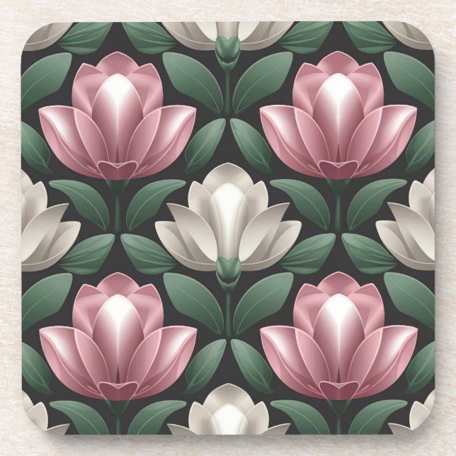 Weißrosa Magnolias Untersetzer Set (Vorderseite)