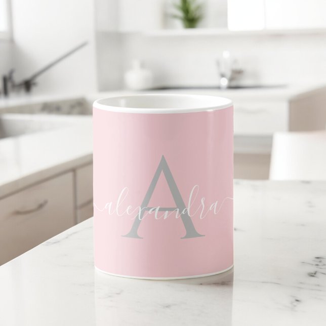 Weißrosa Name Initial Monogram Elegant Script Kaffeetasse (Von Creator hochgeladen)