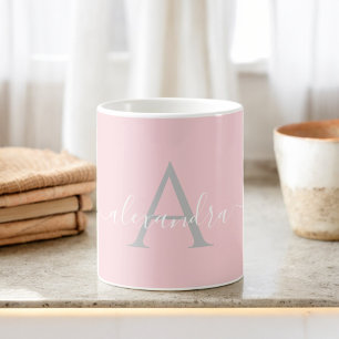 Weißrosa Name Initial Monogram Elegant Script Zweifarbige Tasse