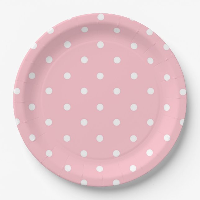 Weißrosa Polka Dot Paper Plate Pappteller (Vorderseite)
