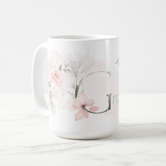 Weißrosa Rose Monogramm Buchstaben G Kaffeetasse (Vorderseite Links)
