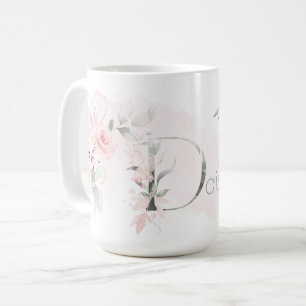 Weißrosa Rosenmonogramm-Letter D Kaffeetasse