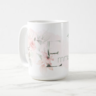 Weißrosa Rosenmonogramm-Letter E Kaffeetasse