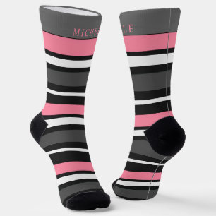 Weißrosa Schwarz, Streifen für Individuelle Name Socken