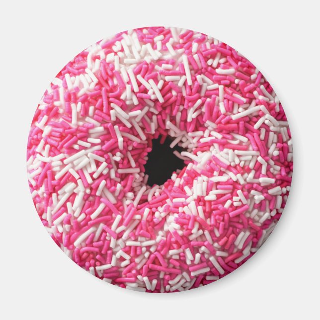 Weißrosa Sprinklen Donut Magnet (Vorne)