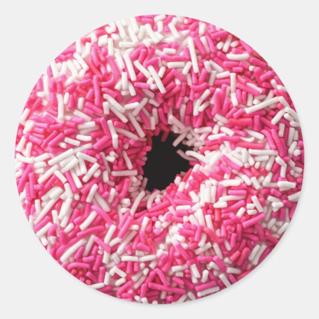 Weißrosa Sprinklen Donut Runder Aufkleber (Vorderseite)