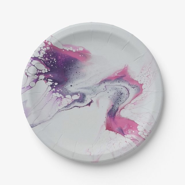 Weißrosa weißes Motiv. Pappteller (Vorderseite)