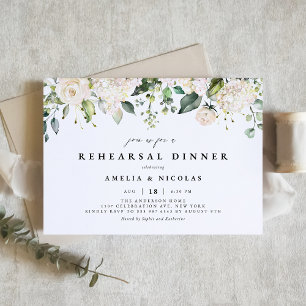 Weißrosen und Hydrangeas Probe Dinner Einladung