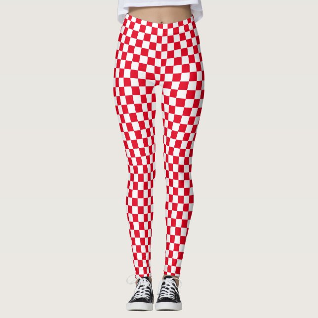 Weißrotes Schachbrett Leggings (Vorderseite)