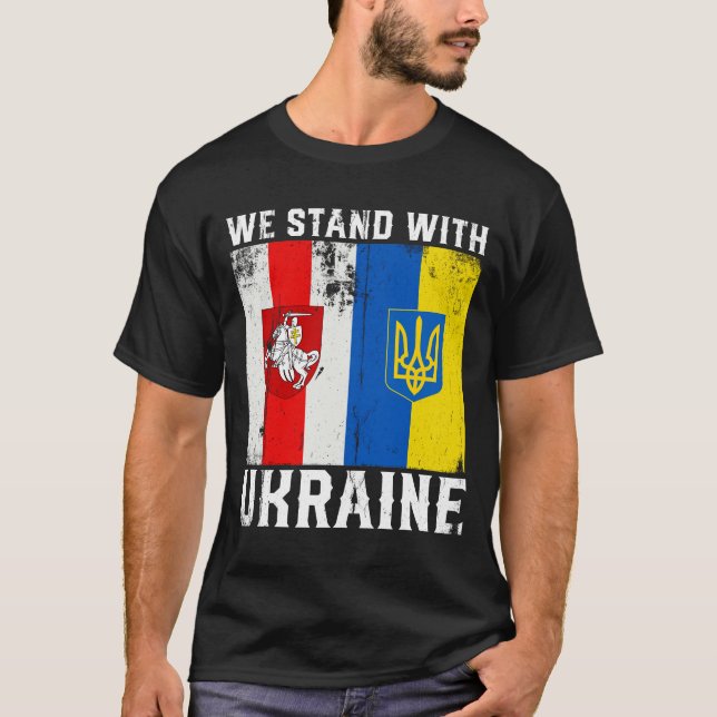 Weißrussische Unterstützung Ukrainisch Wir stehen  T-Shirt (Vorderseite)