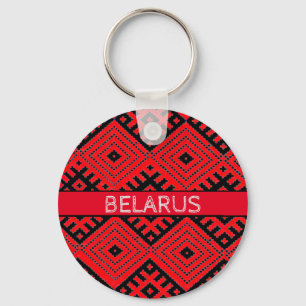Weißrussland Б е л а р с у Folk Pattern Red Black Schlüsselanhänger
